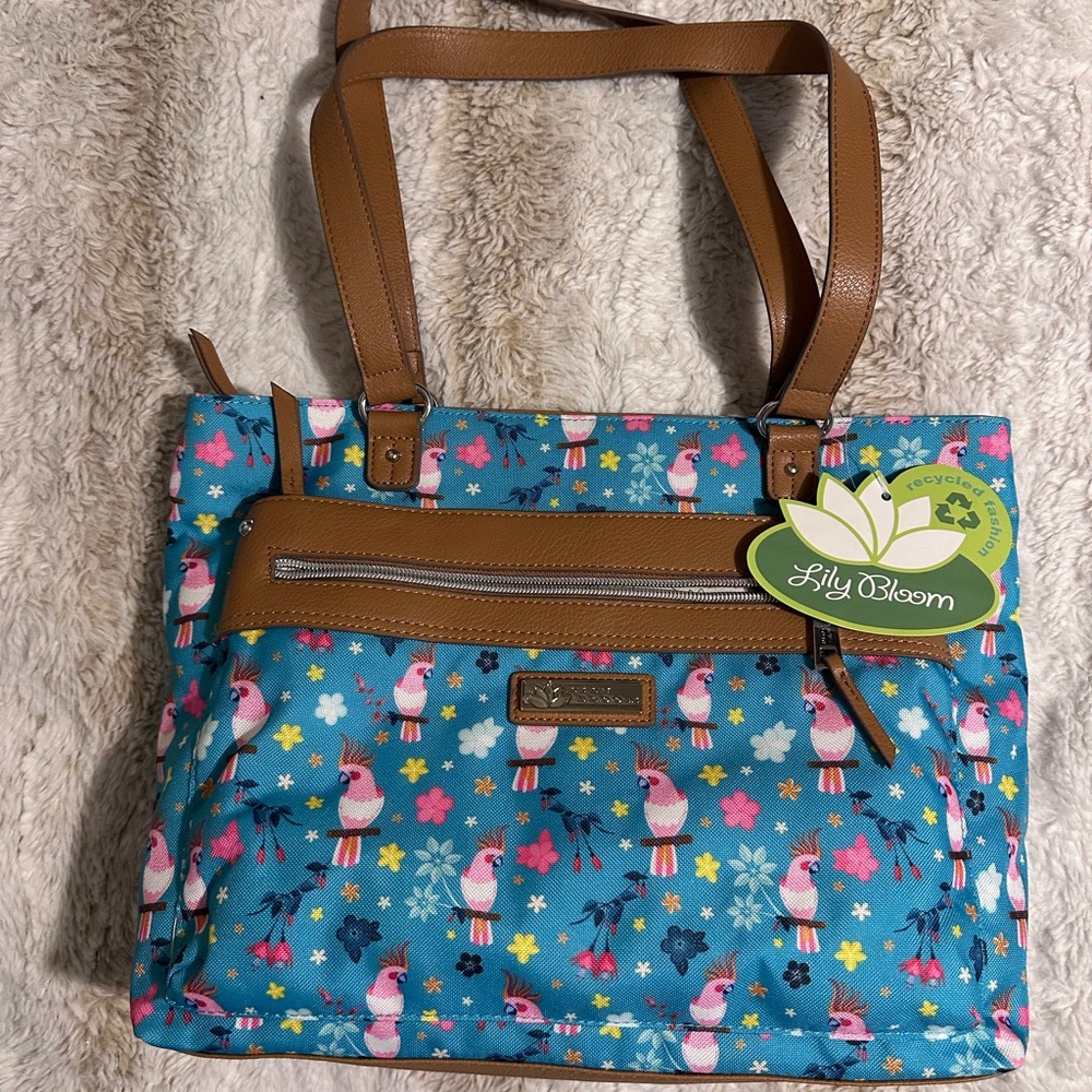 Lily Bloom Teal and Brown Floral Tote